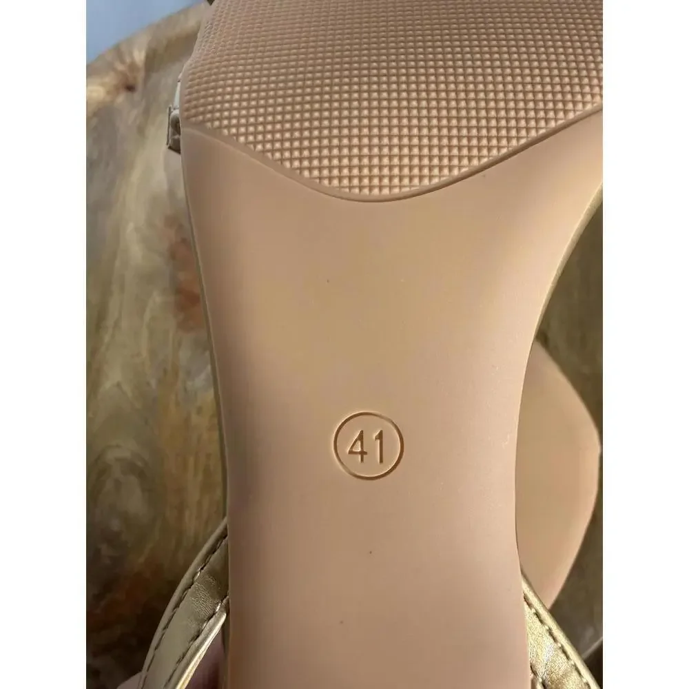 J.Adams Layla Gold PU Rhinestone Strap Heels Women's Size US 9 NWB - Picture 5 of 10